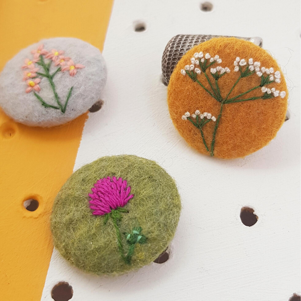 wild flower embroidered badge set