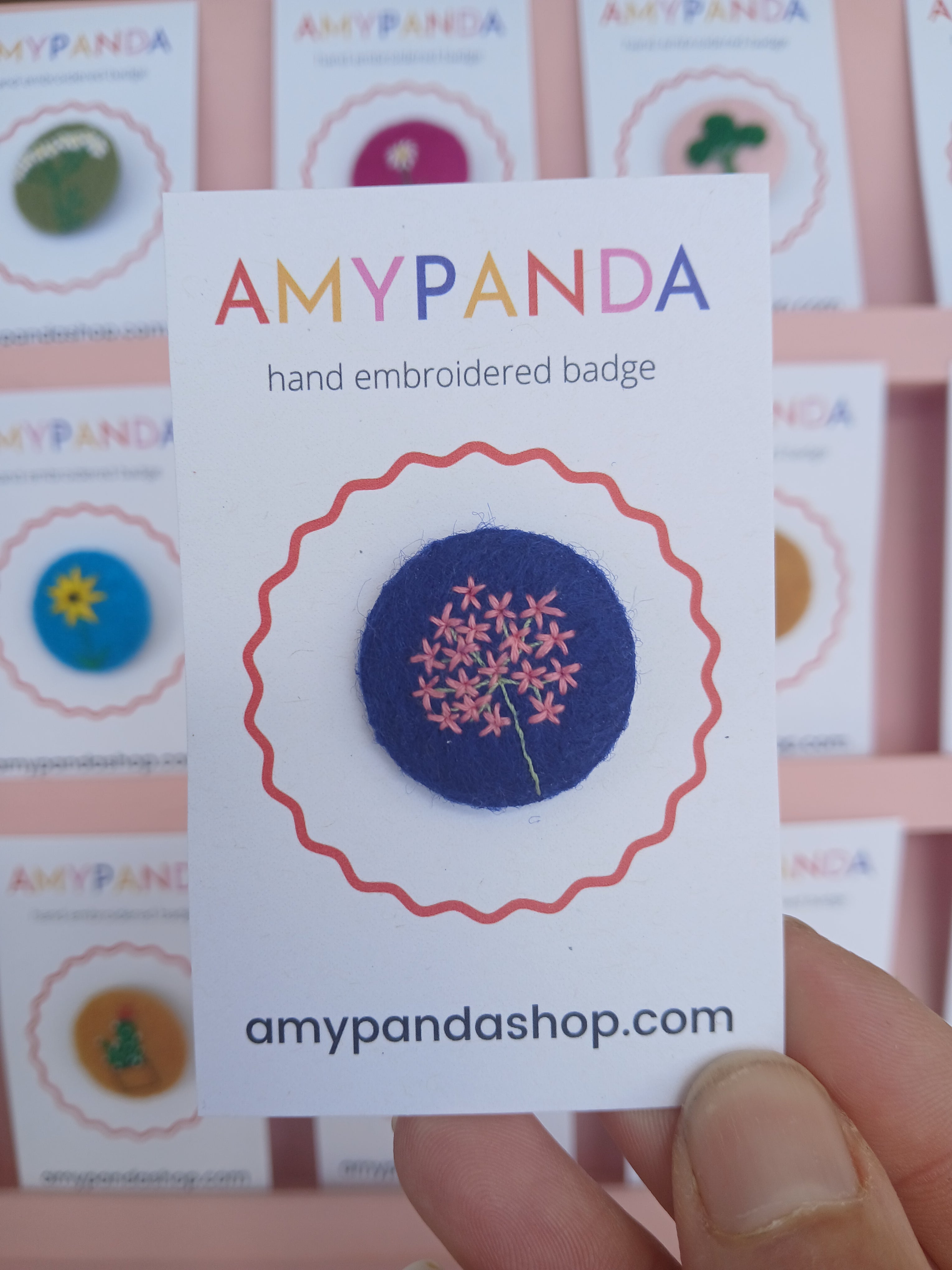 Pink hydrangea badge - amypanda