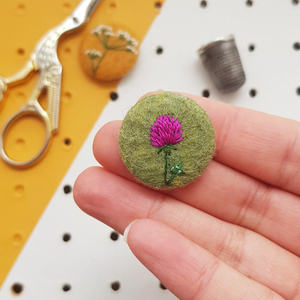 embroidered red clover badge - purple flower on green felt