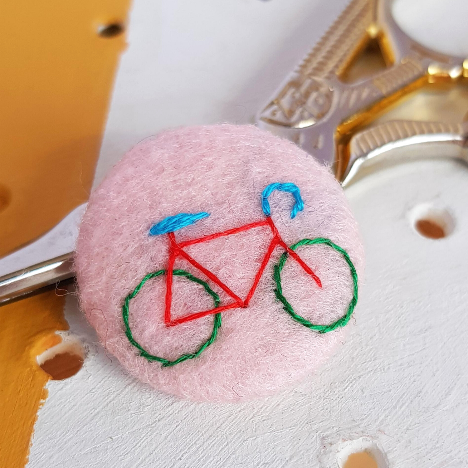 pale pink bicycle badge - amypanda