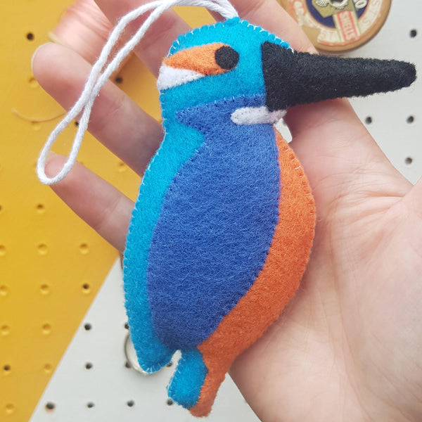 felt kingfisher with string to hang